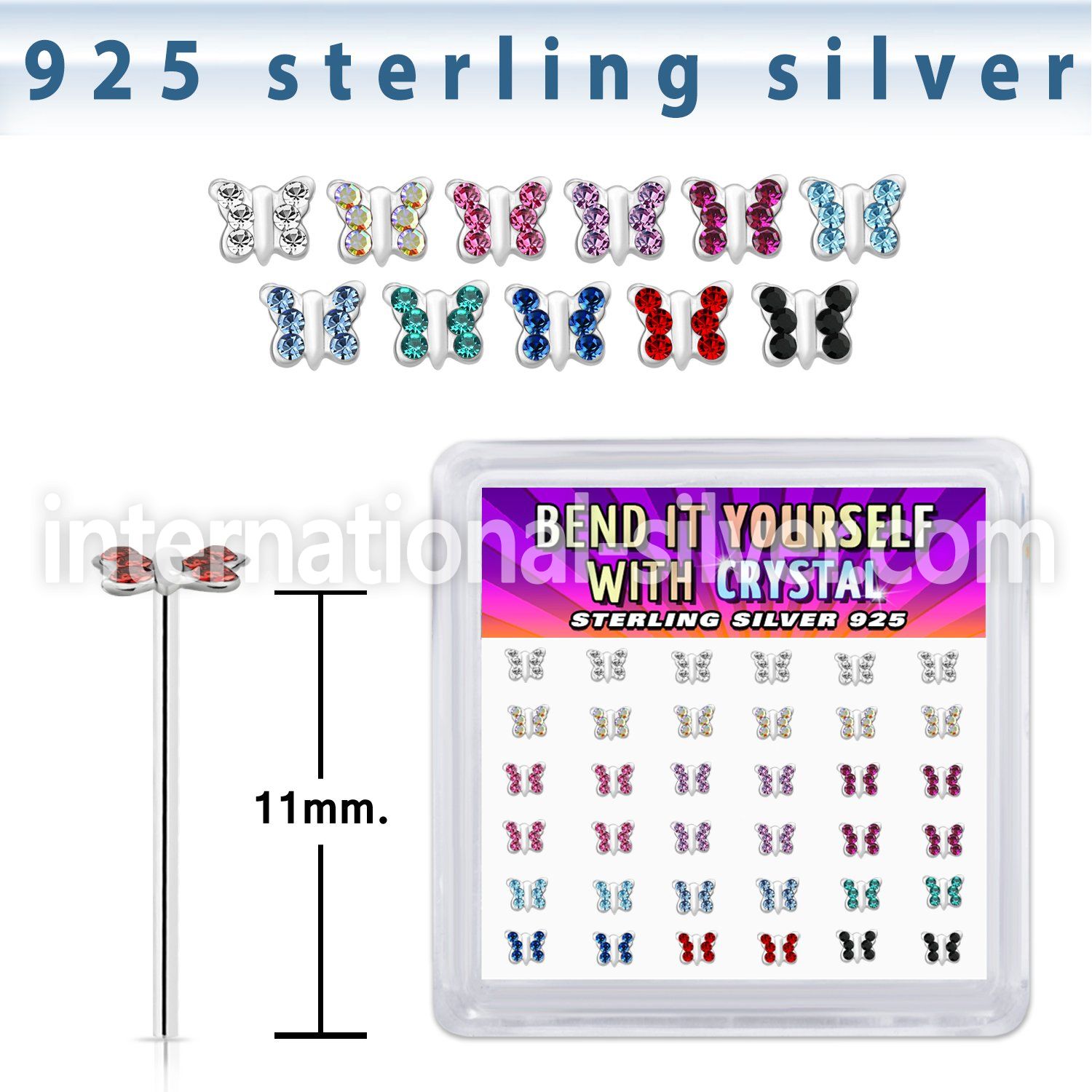 yxbutm36 silver bend it to fit nose studs butterfly color 36