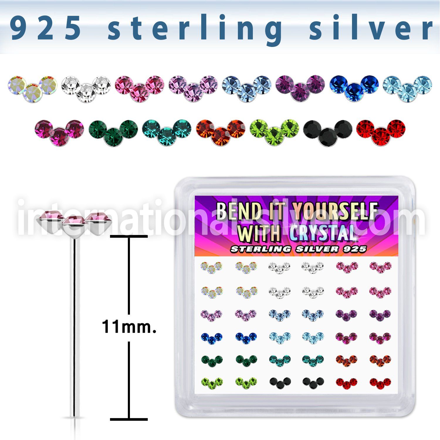 yxcubm36 silver bend it to fit nose studs 22g gems colors 36