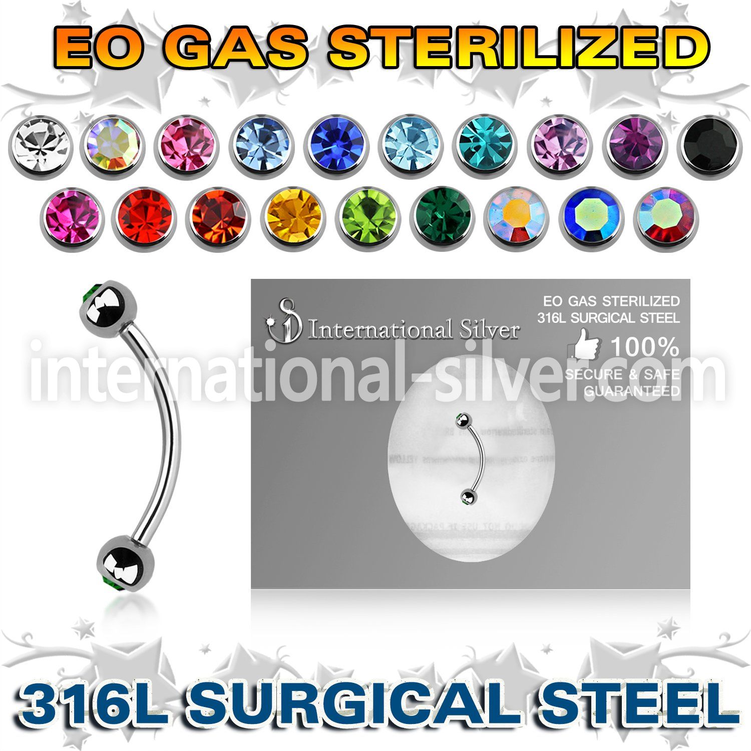 zbne2c eo gas sterilized piercing surgical steel eyebrow banana 3mm balls