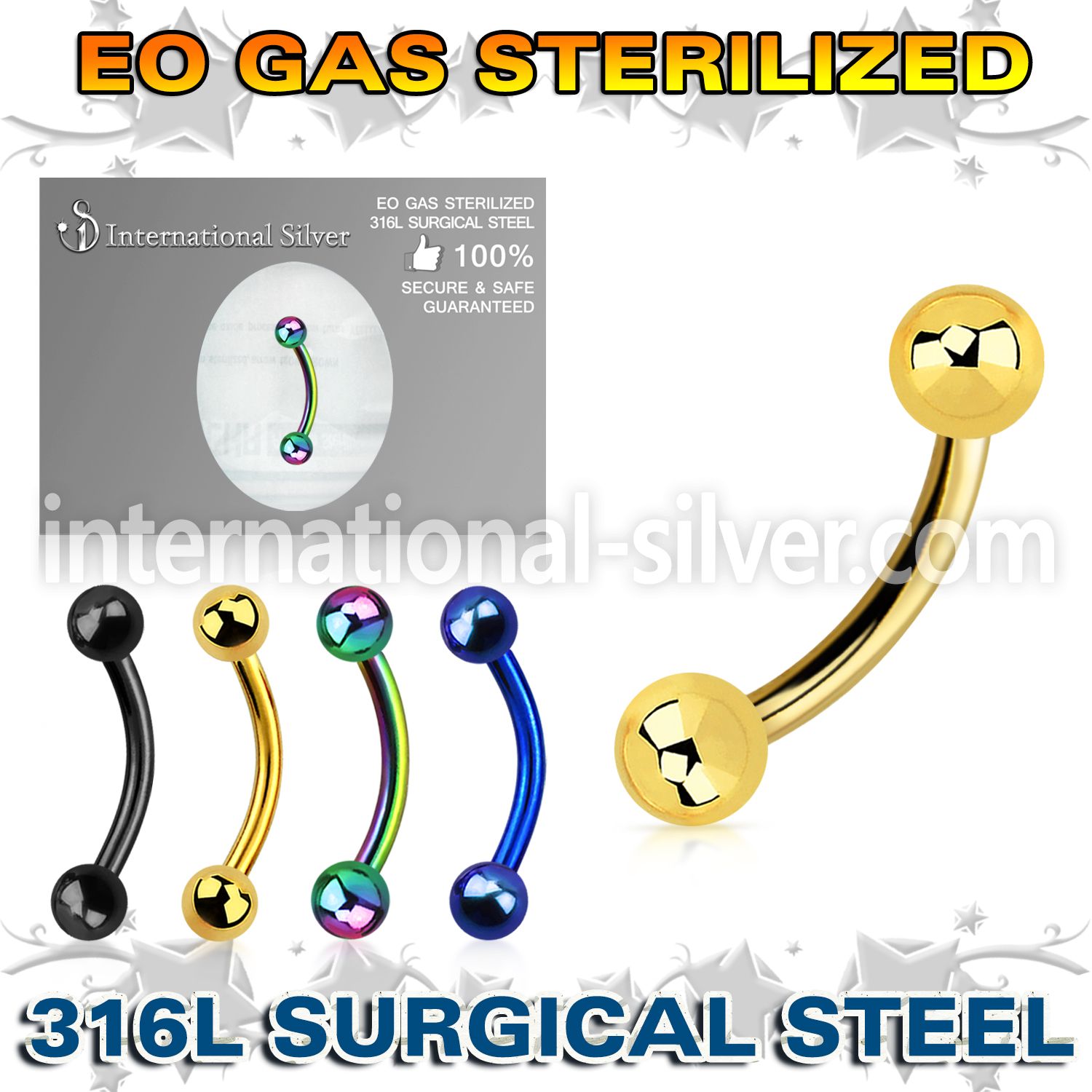 zbnetb sterilized pvd plating steel curved barbell two balls