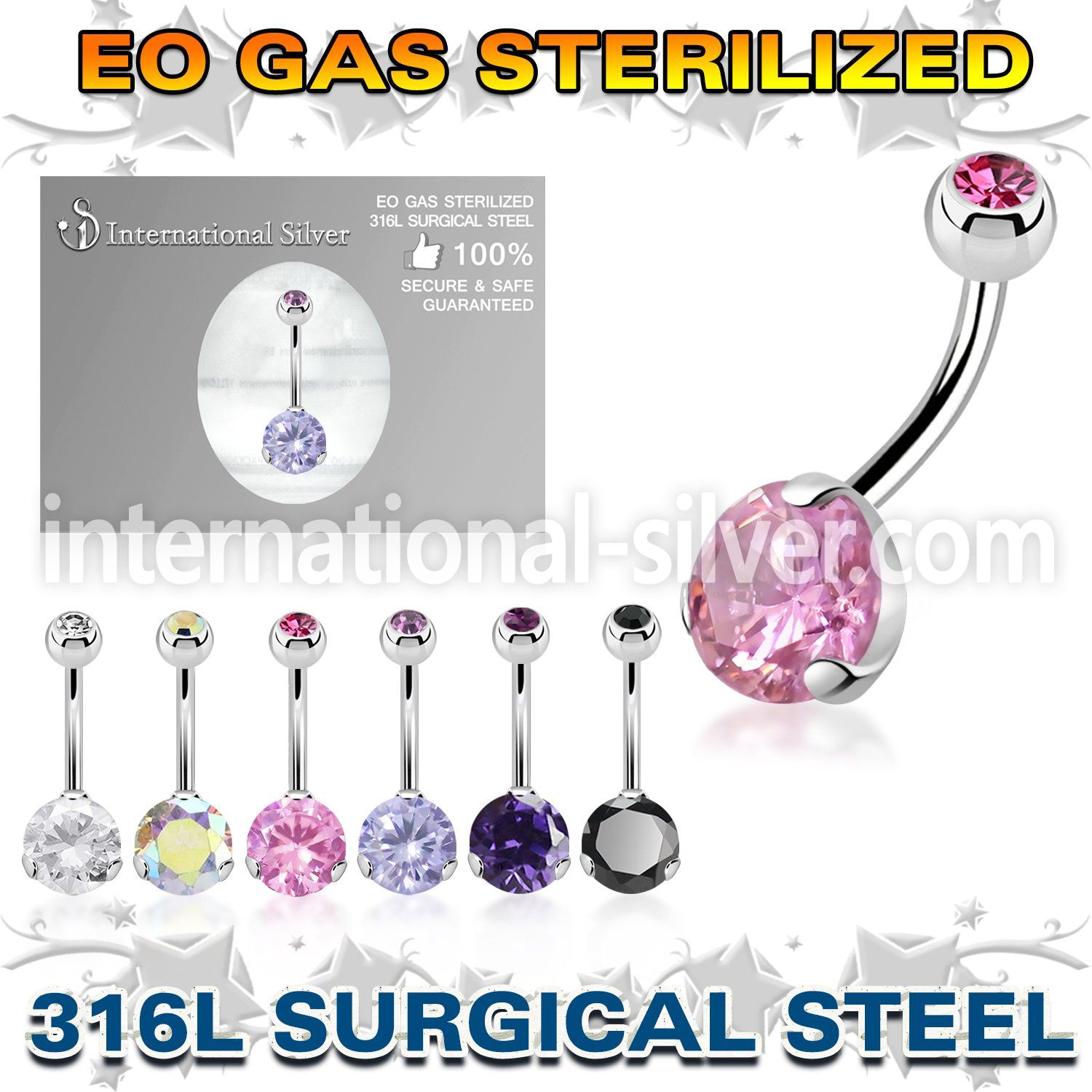 zbnrdz8jb sterilized steel belly button ring cz jewel ball