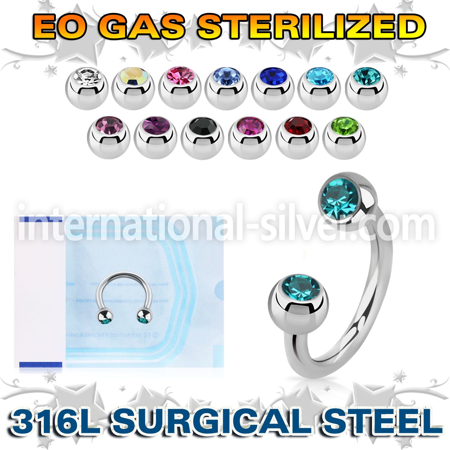 zcbe2c eo gas sterilized piercing surgical steel circular barbell 3mm balls