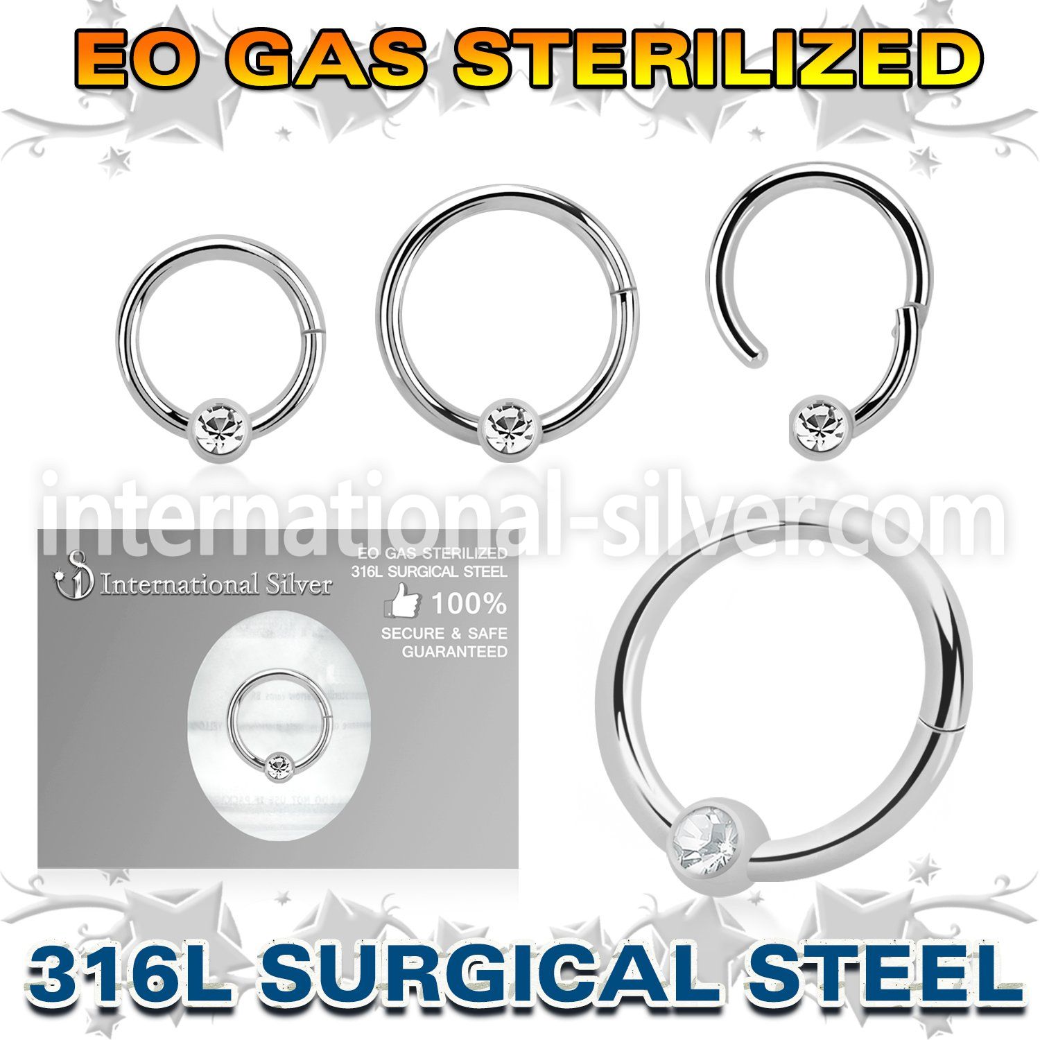 zhbcrc16 sterilized steel hinged captive bead ring 16g gem