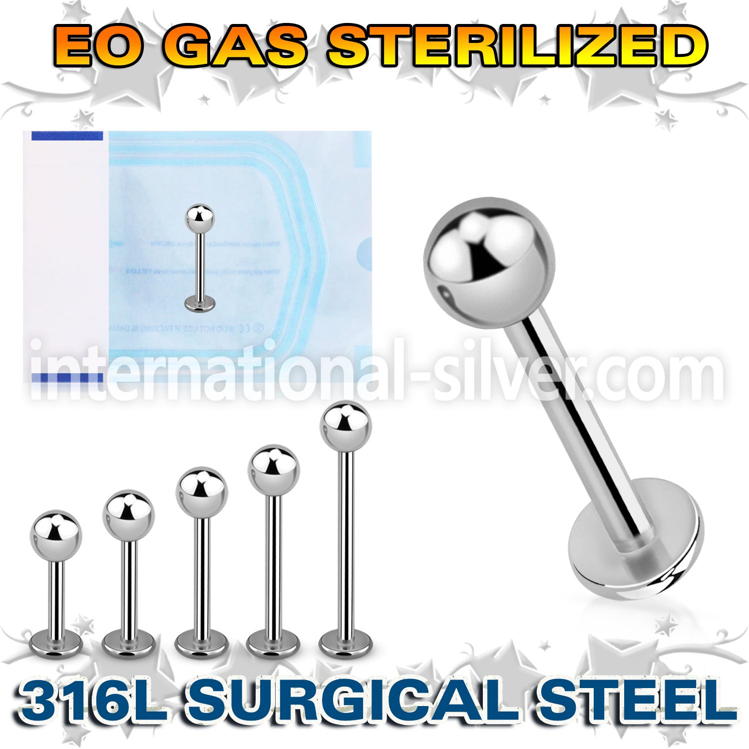 zlbb4s surgical steel labret eo gas sterilized 4mm ball