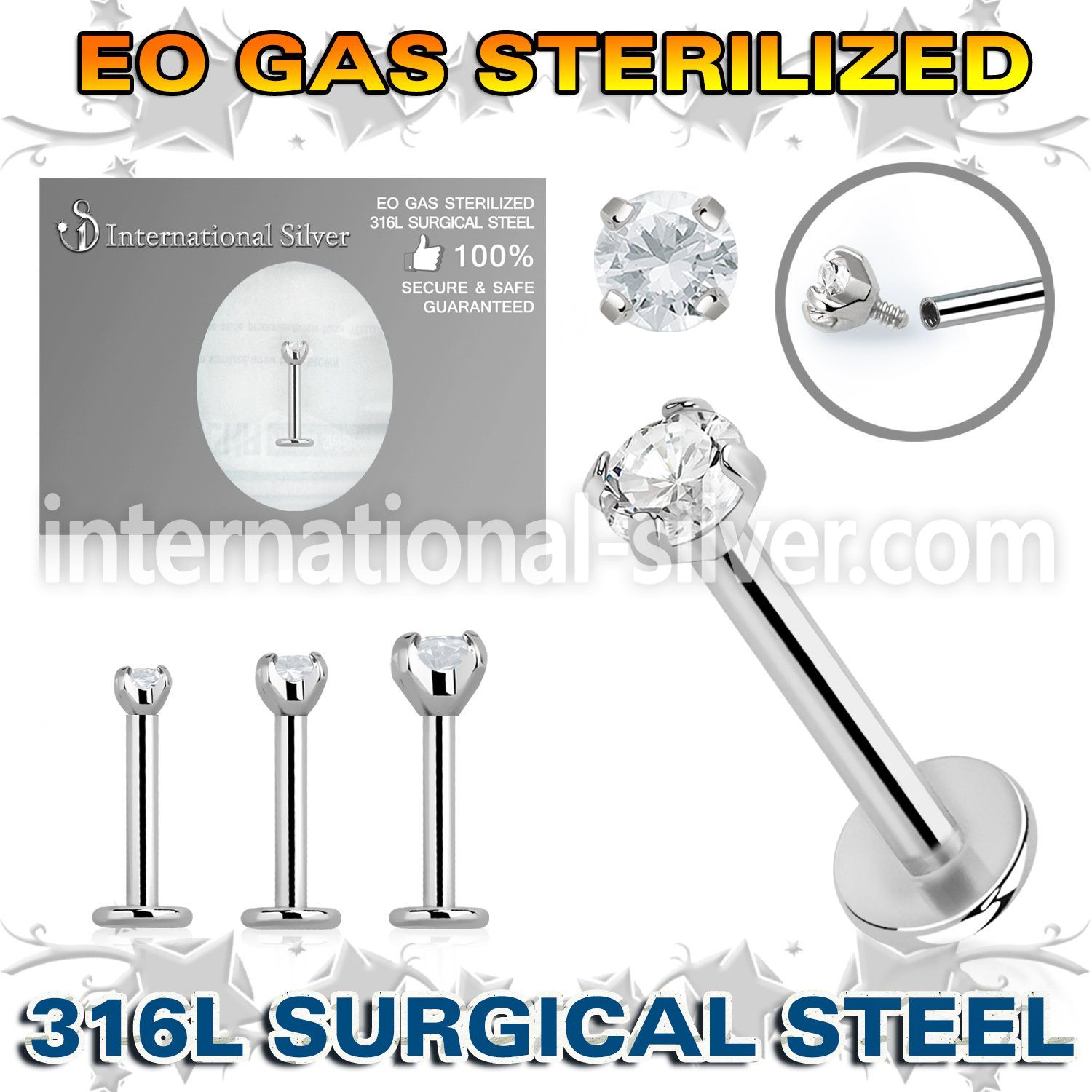 zlbczin sterilized steel labret stud 16g cz internal