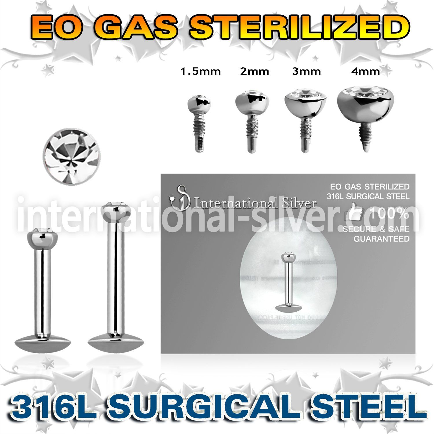 zlbirc sterilized steel labret stud flat head gem internal