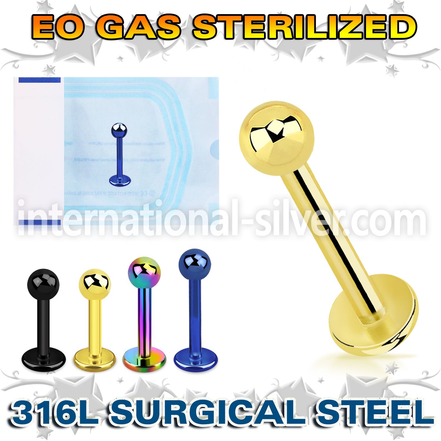 zlbtb3 sterilized pvd plating steel labret stud 3mm ball