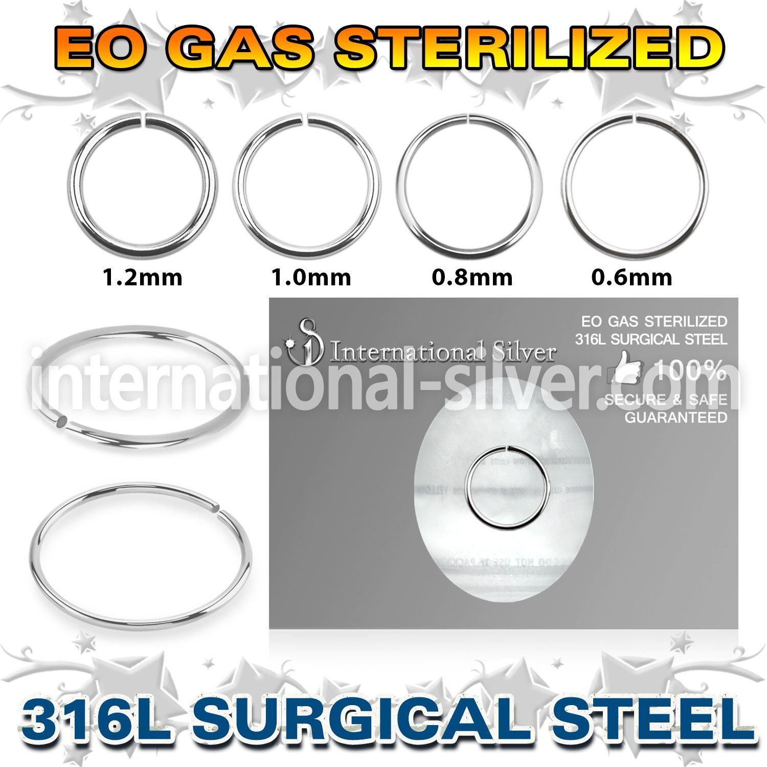 zsel sterilized steel seamless nose ring hoop 16g up to 22g