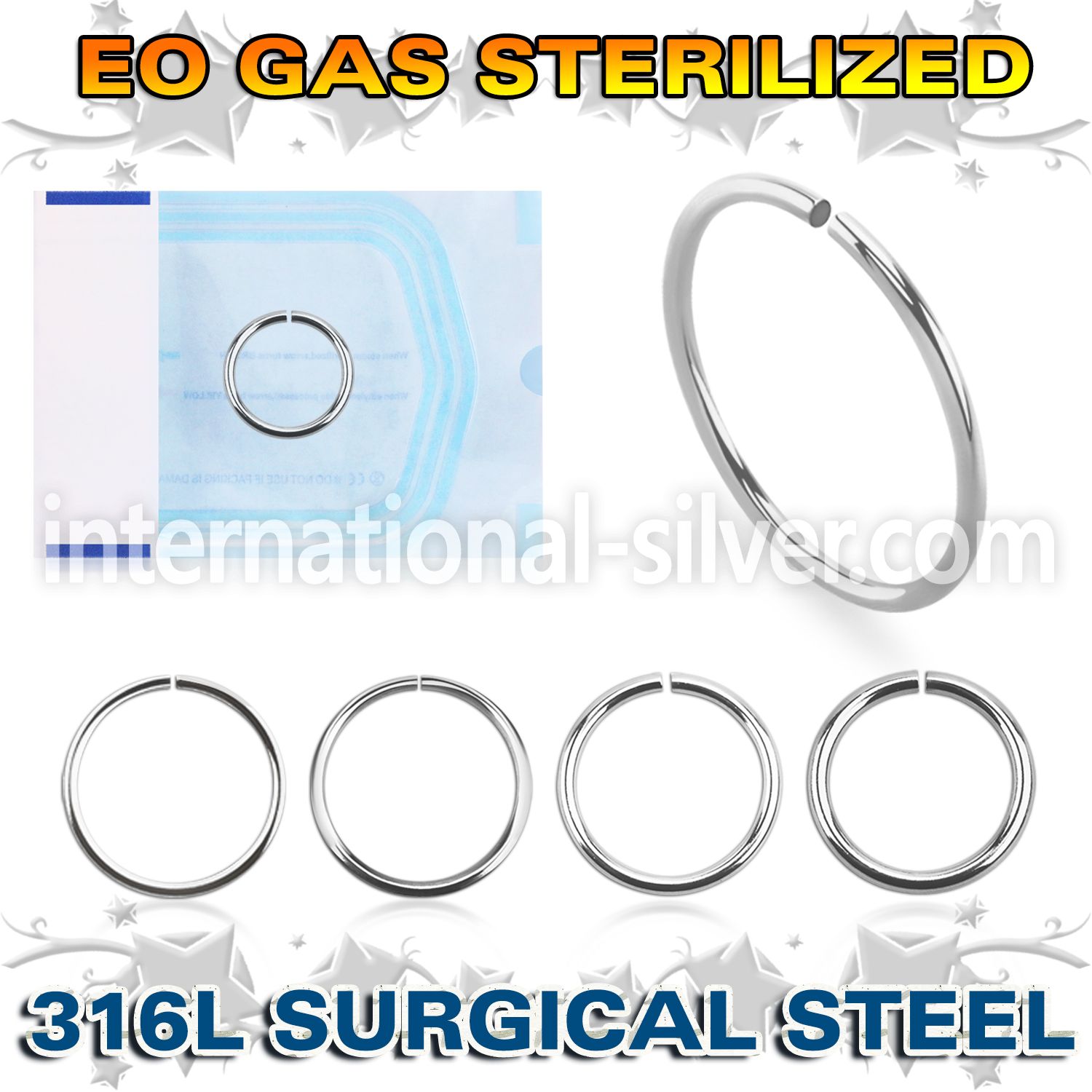 zsel sterilized steel seamless nose ring hoop 16g up to 22g