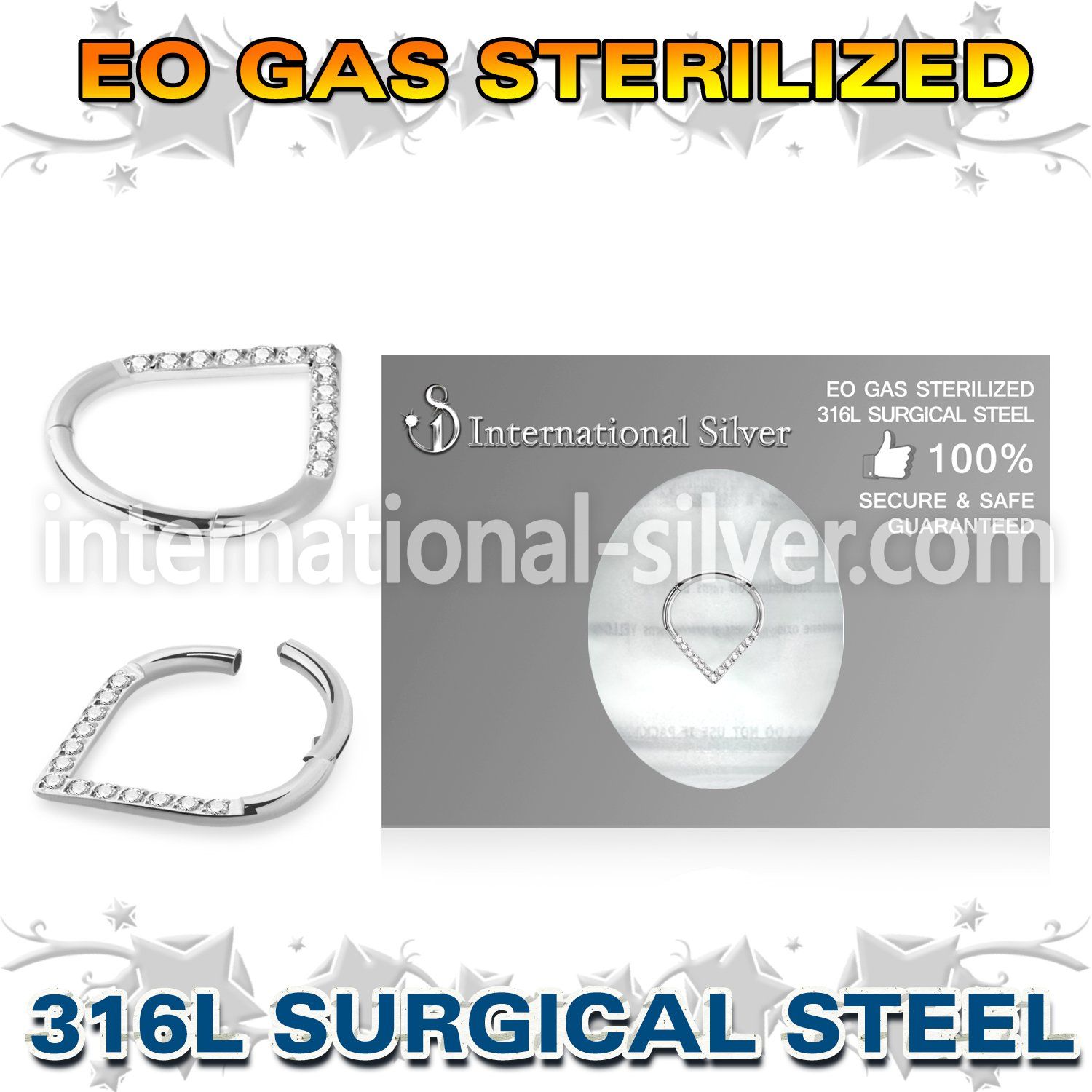 zsgsh15 sterilized steel hinged segment hoop cz pear