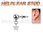 6mm ball steel helix ear stud w a dangling steel star 