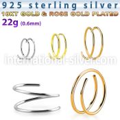 agspr22 925 silver spiral nose ring, 22g (0.6mm)