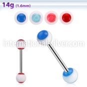 bbdxl 316l steel tongue barbell with acrylic blue dotted ball