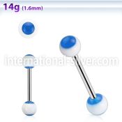 bbdxl 316l steel tongue barbell with acrylic blue dotted ball