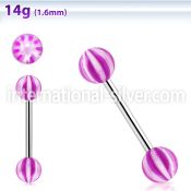 bbdxw steel tongue barbell w 6mm acrylic balls w star pattern