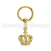 bcrtgz6 gold plated 316l steel bcr, 14g w dangling crown w cz