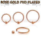 bcwr18f3 rose gold captive bead ring twisted wire w frosted ball