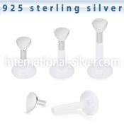 bilbdr clear flexi labret stud 16g silver teardrop shape top