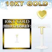 bio flex labret w push in 10kt gold heart shaped top