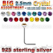 blk535 l shape nose studs silver 925 nose