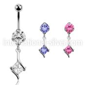 bnrz406 casted steel cz belly banana w square prong set cz