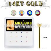 box w 12 14kt gold bend it nose stud 1.5mm ab crystal top 