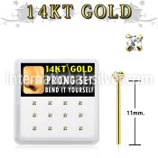 box w 12 14kt gold bend it nose studs w 2mm round czs 
