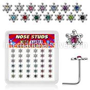 box w 36 silver nose studs w color crystal david star top 