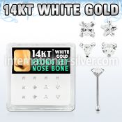 box w white 14kt gold nose bones w assorted prong set cz 