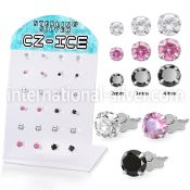 brsczs2 silver ear studs 2mm to 4mm mixed colors cz 12