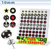 brser11 board of 316l steel earstuds with star skull logos