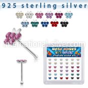 bxbufm36 silver nose bones 22g butterfly colors gems 36