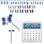 bxbutm36 silver nose bones 22g butterfly gems 36