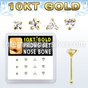 dginb13 box w 10kt gold nose bones w 3 mm special shape cz tops