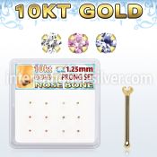 dginb23 box w 10kt gold nose bones w 1.25mm round cz 