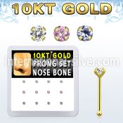 dginb2 10kt gold nose bone with prong round cz stone