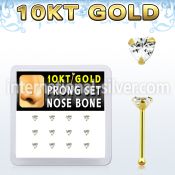 dginb3 10kt gold nose bone with 3mm prong clear cz heart