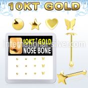 dginb9 10kt gold nose bone with assorted shaped tops