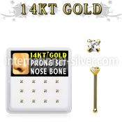 dgnb19 box w 14kt gold nose bones w prong set 2mm square cz 