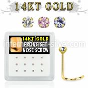 dgsc27 box w 14kt gold nose screw w prong set 2mm mix color czs