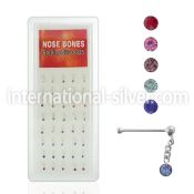 dnbdm1 box of silver nose bones w ball dangling round crystal