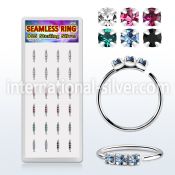 dnsm266 925 sterling silver seamless nose hoop rings 1.5mm curved tops color gems