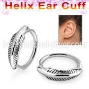 echfe 316l steel helix ear cuff w a feather on the top