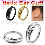 echfe 316l steel helix ear cuff w a feather on the top