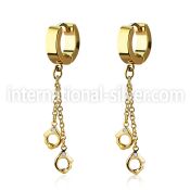 erg652 gold steel huggies earrings w dangling handcuffs