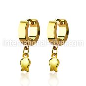 erg767 gold stainless steel huggies earrings w dangling tulip 