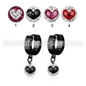 erkfrb8 black steel huggies dangling heart multi crystal ball
