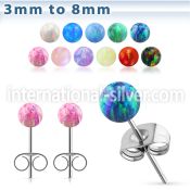 eropb pair of synthetic opal ball surgical steel ear studs