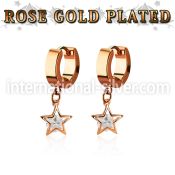 errz414 rose gold steel huggies earrings w dangling star w cz