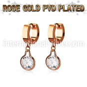 errz417 rose gold tainless steel huggies w dangling round cz